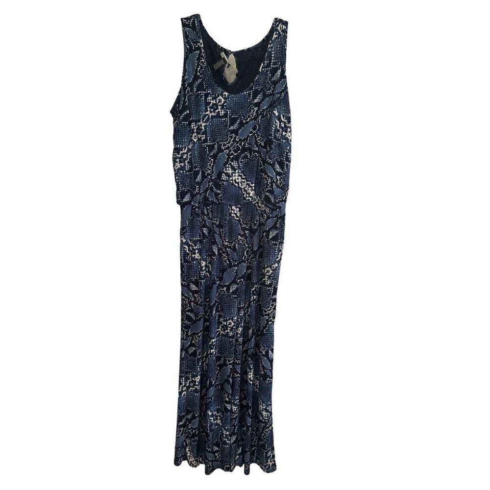 INC International Concepts XL Blue & White Sleeveless Snake Print Jumpsuit